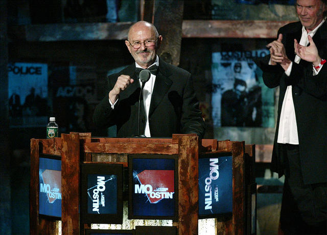 NEW YORK - MARCH 10: Former Warner Bros Records executive Mo Ostin speaks at the 18th Rock and Roll Hall of Fame induction ceremony at the Waldorf-Astoria Hotel March 10, 2003 in New York City. (Photo by Frank Micelotta/Getty Images)