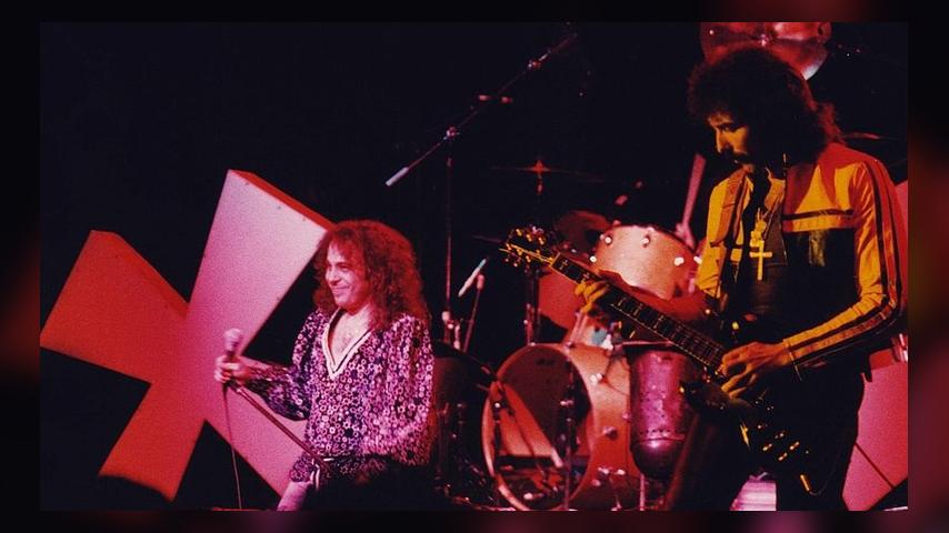 LONDON, UNITED KINGDOM - JANUARY 18: Ronnie James Dio and Tony Iommi of Black Sabbath perform on stage on the 'Heaven and Hell' tour, at Hammersmith Odeon on January 18th, 1981 in London, England. (Photo by Pete Still/Redferns)