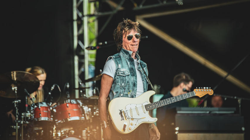 HELSINKI, FINLAND - JUNE 19: Jeff Beck performs during the Helsinki Blues Festival at Kaisaniemen Puisto on June 19, 2022 in Helsinki, Finland. (Photo by Venla Shalin/Redferns)