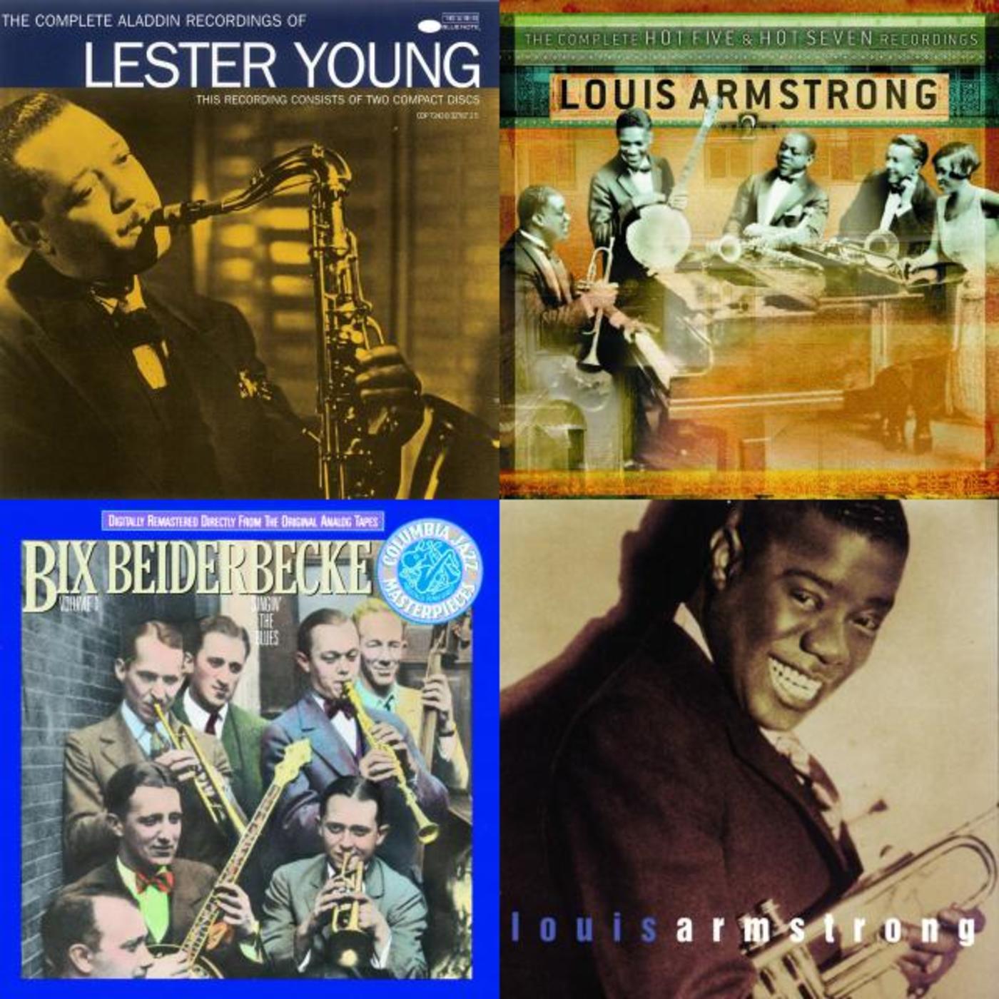 JazzHorns - Louis Armstrong, Bix Beiderbecke, Glenn Miller, Charlie Parker, Lester Young, Miles Davis' Nonet, Miles Davi, John Coltrane, Ornette Coleman, Rahsaan Roland Kirk, Yusef Lateef
